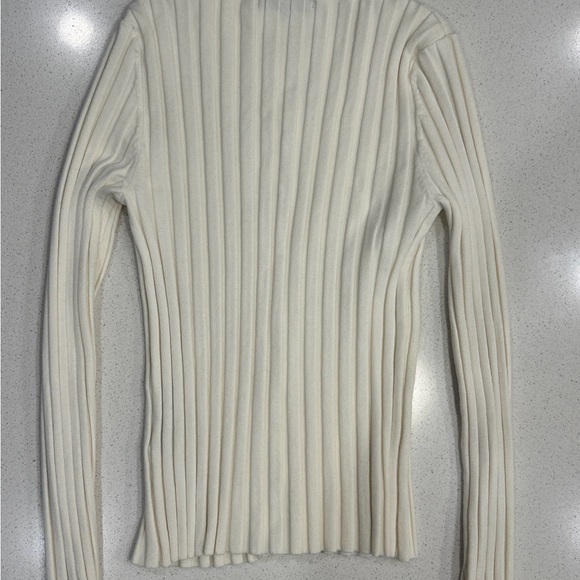 Ivory Ribbed Rhinestone Zip-Up Sweater S - Picture 6 of 6